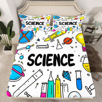 Chemistry Bed Sheets for Kids Teens Girls Boys,Chemical Experiment Fitted Sheet Twin,Science Themed Sheets for Math Lovers,Chemistry Lab Bedding Set,White and Black