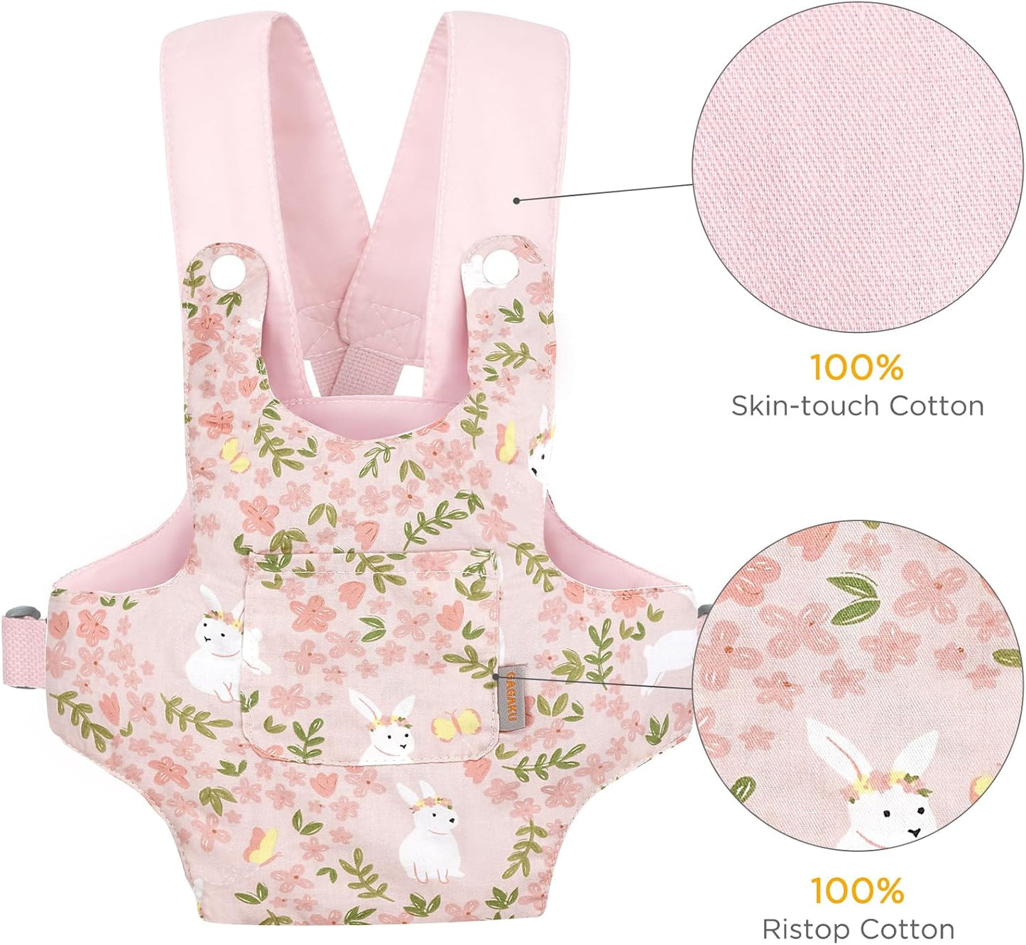 GAGAKU Doll Carrier for Stuffed Animals, Reborn Baby Doll Accessories Toy Carriers for Kids 3+ Toddlers - Pink Wax Flowers