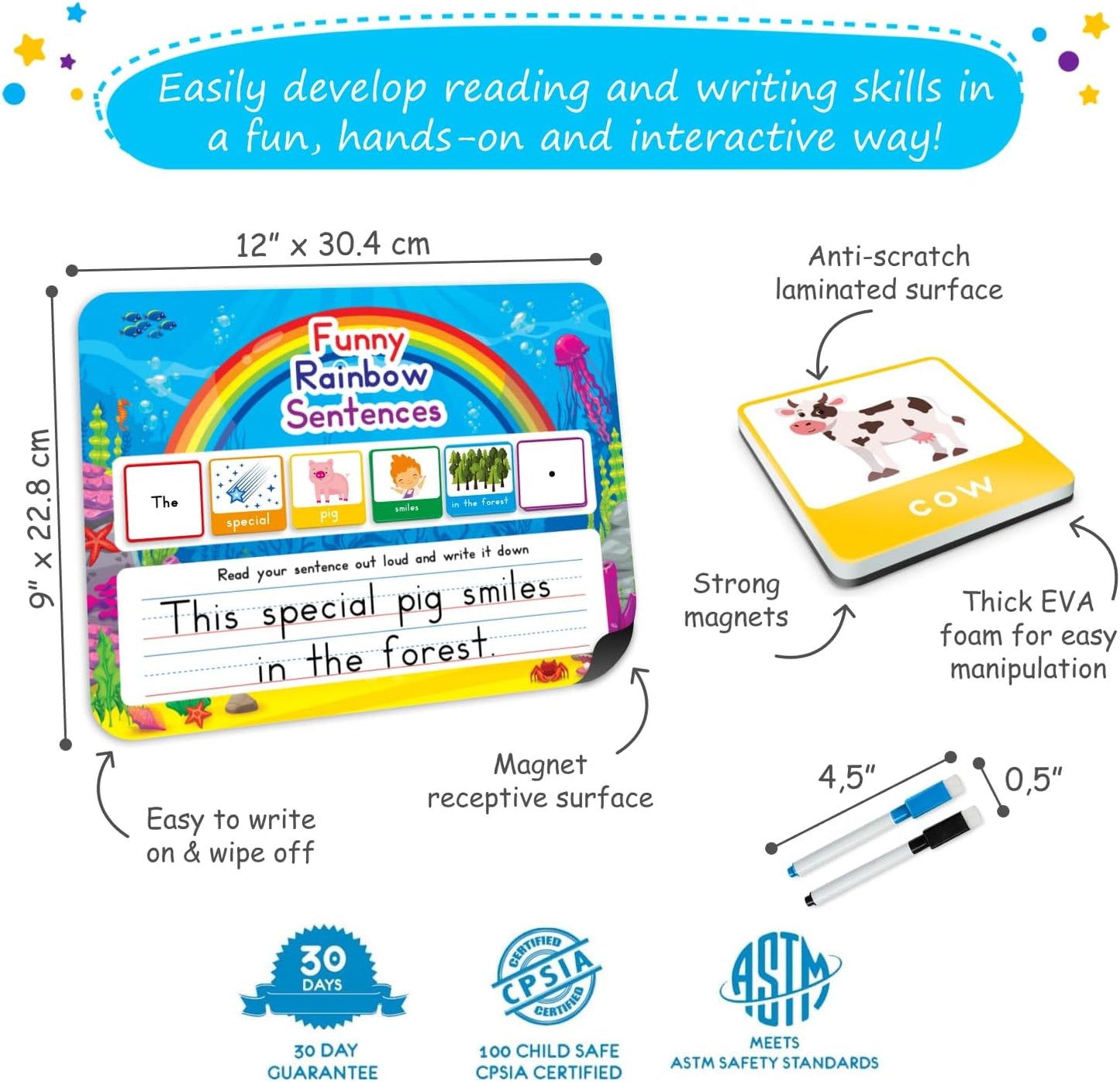 104 PCS Sentence Building for Kids, Sentence Building Magnets Kit, Learn to Read, Speech Speak Spell Games, Kids Vocabulary Builder, Sentence Building Games, Sight Word Magnets Games - Simply Magic