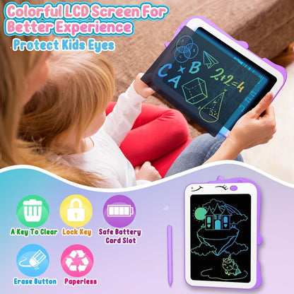 Kids LCD Writing Tablet, 10.5 Inch Colorful Electronic Board Drawing Pad, Electronic Erasable Doodle Tablet for Boys Girls Gifts for Toddler Educational Travel Birthday(Pink)