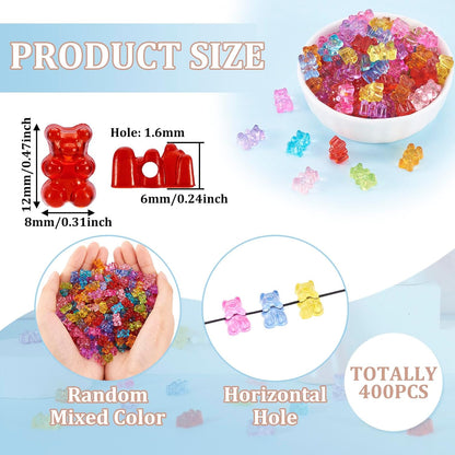 Kissitty 100Pcs Clear Acrylic Bear Beads Cute Bears Loose Beads Bulk Transparent Gummy Bear Spacer Bead Counting Bears for Bracelet Adults Necklace Earring Crafts Bag Key Chain DIY Jewelry Making