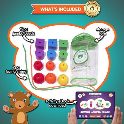Jumbo Lacing Beads for Kids - Montessori Toddler Games and Educational Toys - Rainbow Matching Game and Stringing Bead Set with Toy Storage and Learning Activities eBook