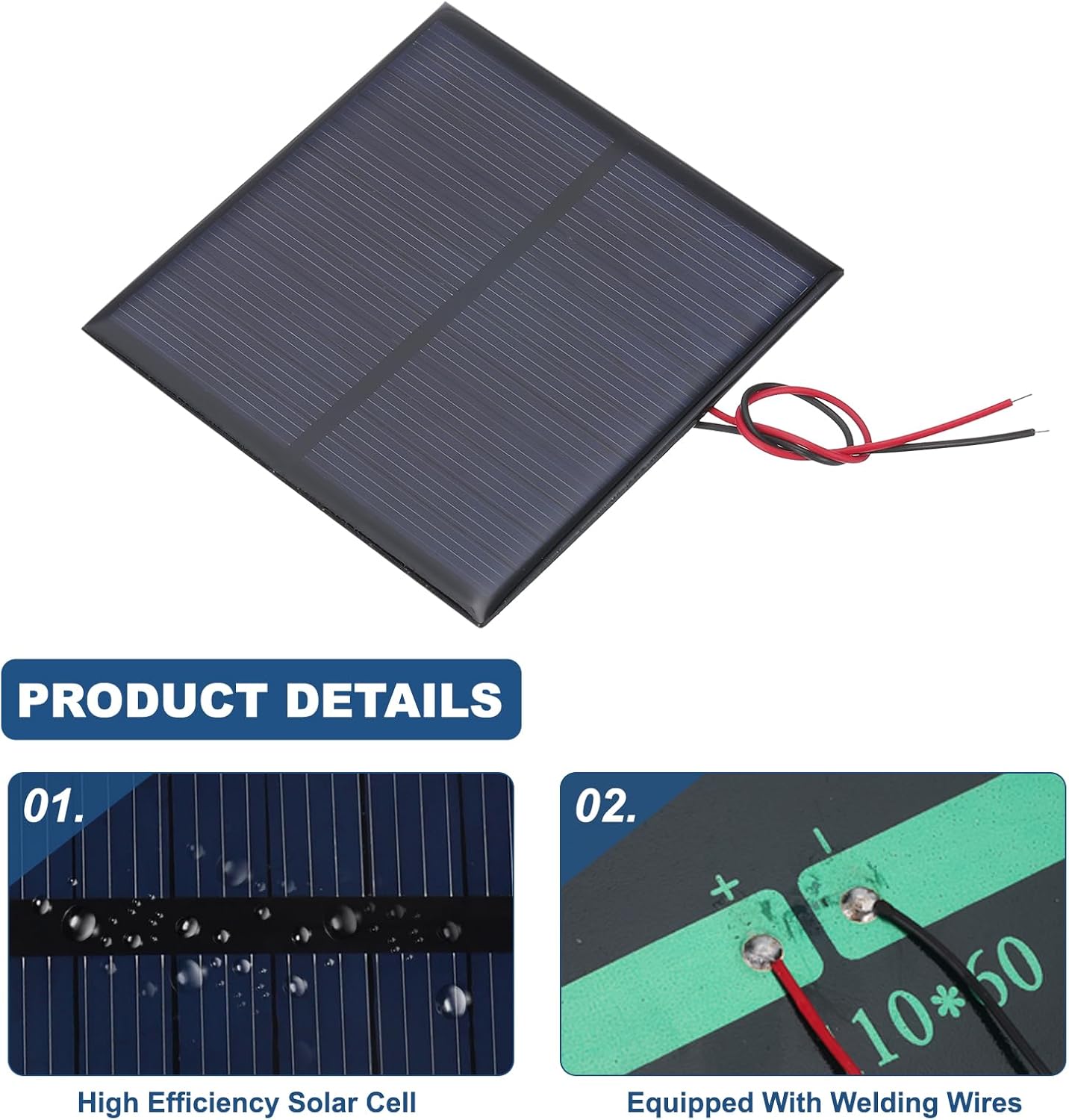 MECCANIXITY 2 Pcs 5.5V 0.44W 70mA Mini Solar Panels, Small Polycrystalline Solar Cell Panel with 2 Cable for DIY Electric Toy Materials Kits Charger, 60mm x 60mm
