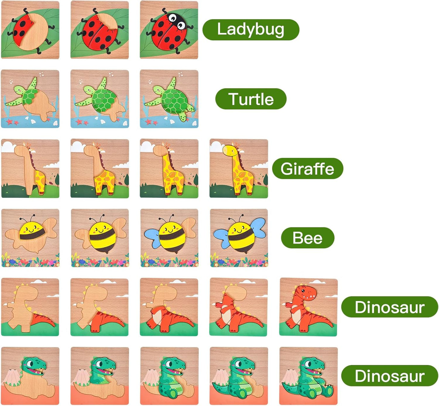 6 Pack Wooden Puzzles for Toddlers 1-3, Montessori Puzzles for 2-4 Year Old, Animal Shape Toddler Puzzles Montessori Toy Baby Learning Preschool Educational Toys Gift