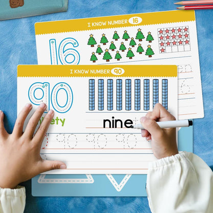 Alphabet A-Z & Numbers 1-100 Tracing Practice Flash Cards Set for Preschoo Homeschool Kindergarten Toddlers 3-6, Handwriting Dry Erase Chart, Teacher Teaching Aids
