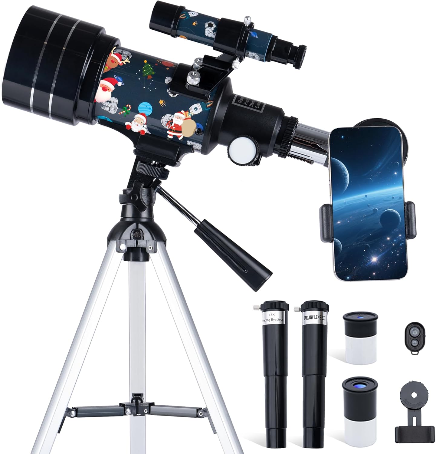 FREE SOLDIER Telescope for Kids 70mm Aperture Astronomical Refractor Telescopes for Beginners (15X-150X) 300mm Telescope for Adults High Powered with A Phone Adapter & A Wireless Remote (White)