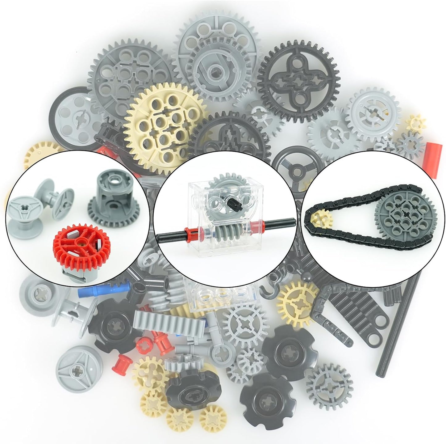 MALEKO Technical Gears-Axles-Pins-Wheel Set, 800+ Piece Technical Parts Compatible with Major Brands, Building Block Accessories Kit-Motor, Wheels, Chain Link Connector, Tires