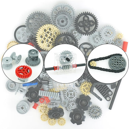 MALEKO Technical Gears-Axles-Pins-Wheel Set, 800+ Piece Technical Parts Compatible with Major Brands, Building Block Accessories Kit-Motor, Wheels, Chain Link Connector, Tires