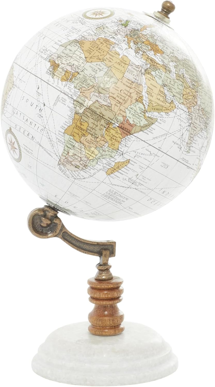 Deco 79 Marble Globe with Marble Base, 7" x 7" x 11", Teal