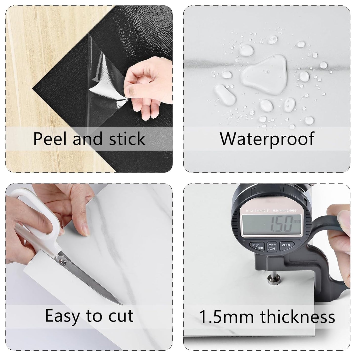 Wallercity White Marble Peel and Stick Vinyl Floor Tiles 6-Pack 12x12 Inches Self Adhesive Waterproof Flooring Planks for Bathroom Kitchen Bedrooms Stick on Floor Tiles Laminate Sheets Vinyl Flooring