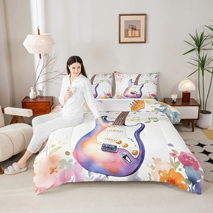 Erosebridal Drum Kit 3D Print Kids Comforter Sets Rock Music Themed Full Bedding Set for Boys Girls Musical Pattern Comforter Set,Colorful Retro Style Quilt Duvet 3 Pcs