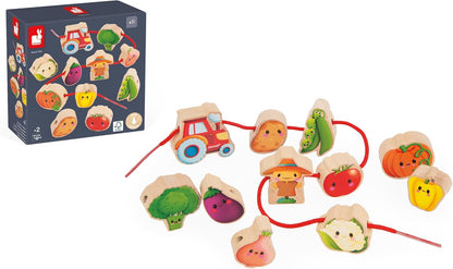 Janod - Stringable Farm-Themed Wooden Beads Set 11 Pieces - Designing Custom Jewelry - Imagination Development - Boosts Creativity and Motor Skills - Encourages Imaginative Play