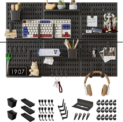 SHGJ&SOFT Peg Board Wall Organizer Panels, 22pcs - Includes 4 White Pegboards & Accessories, Plastic Pegboard for Home，Office, Craft Room, Gaming Setup, 24″×24″, Wall Mount Display Pegboard Panel Kits