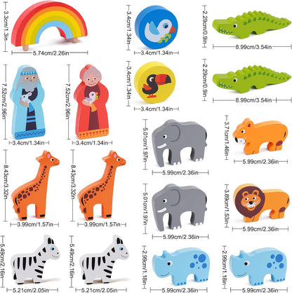 KMTJT Toddlers Wooden Noah's Ark Toy Animal Playset, Baptism Gifts for 1 2 3 Boys Girls, Shape Sorter Early Learning Montessori Toys with Bible Story Book for 12 18 24 Months Babies