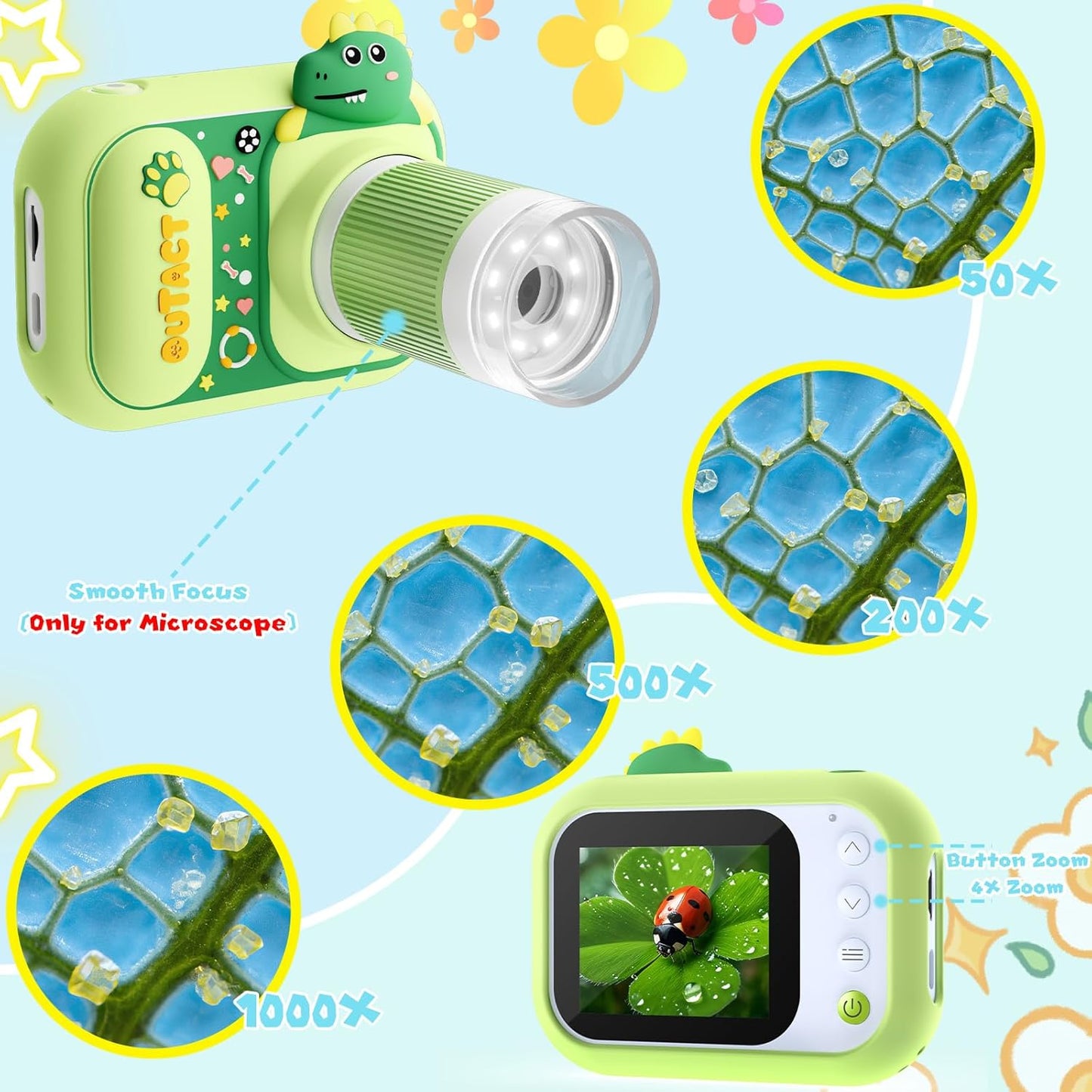 Microscope for Kids Handheld Mini Portable Digital Rechargeable 1000X with 2.4 Screen 1080P 3 in 1 Microscope Photography Recording Edu Age 4-6 8-12 Children Students