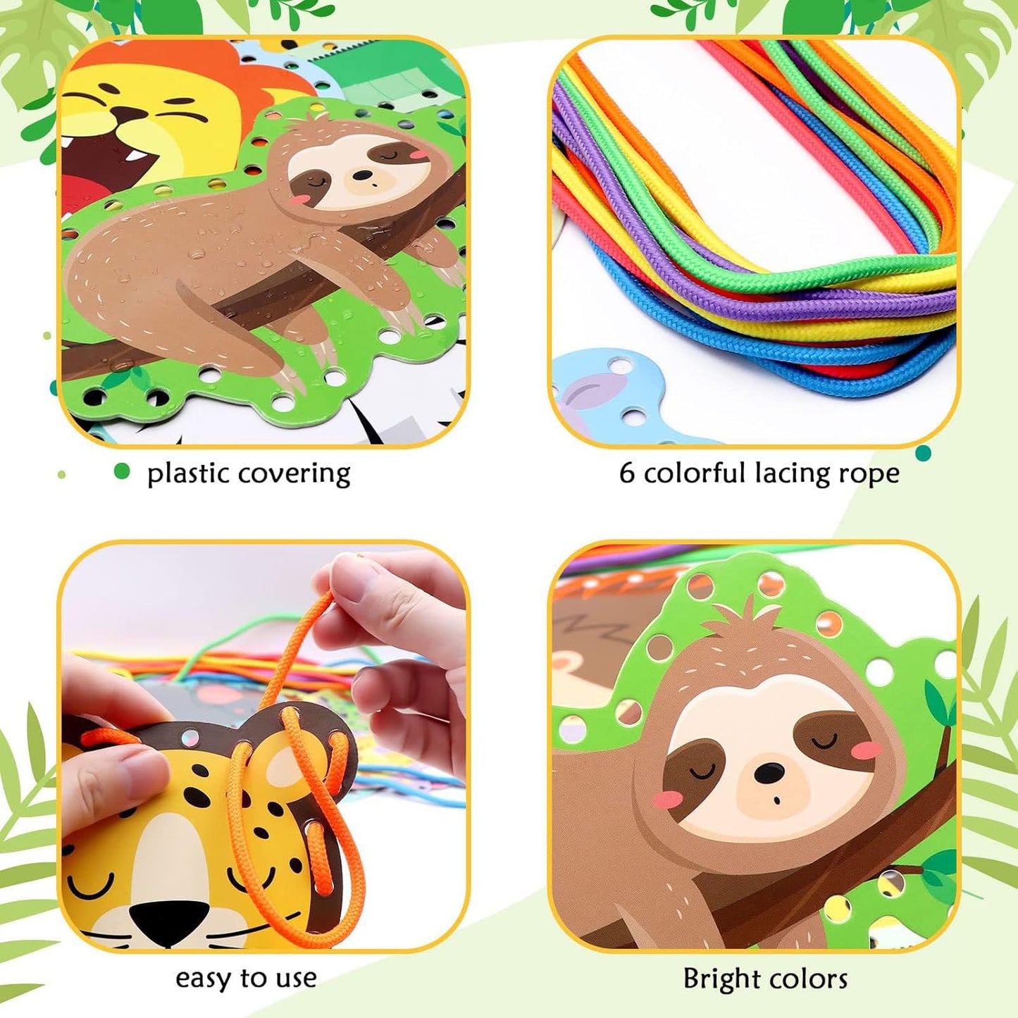 kapitomanio 12pcs Kids Lacing Cards, Cardboard Animals Sewing Cards with 12 Colorful Laces, Double Sided Lacing Playing Games for Kids Gifts