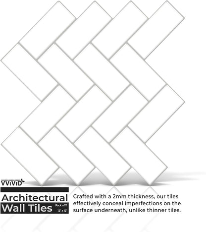 VViViD 11 Sheets Peel and Stick Grey Gloss Faux Ceramic Brick Wall Tiles, Self Adhesive Backsplash 12”x12”, 2mm Thick Kitchen, Bathroom (11 sq. ft.)