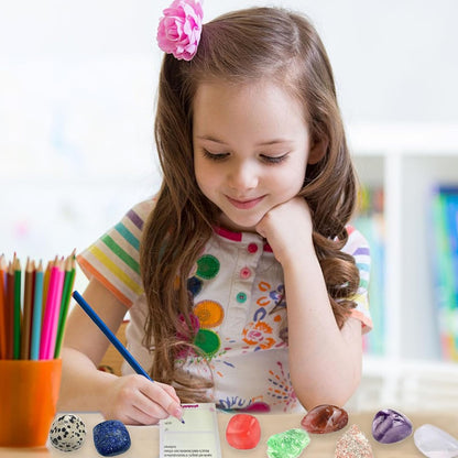 Valentines Day Cards for Kids School - 28 Pack Valentines Day Cards Gemstone Crystals Rocks Minerals Bulk for Boys Girls Exchange Gifts Class Classroom Party Favors
