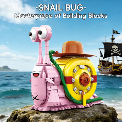 Anime Snail Phone Bug Building Block Set 573 PCS Pirate Transponder Snail Model with Straw Hat Creative Manga Desk Decor & Construction Toy Gift for Adults and Teens