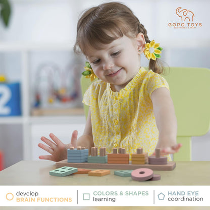 GOPO TOYS Montessori Toys for 1+ Year Old – Wooden Shape Sorter & Stacking Puzzle – Toddler Learning, Fine Motor Skills & Developmental Toy for Boys & Girls