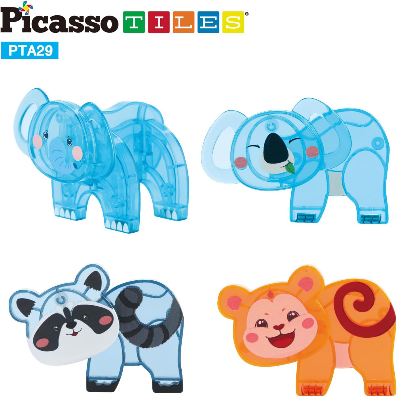 PicassoTiles Magnetic Tile Building Blocks Add On 8 Magnetized Action Figures Construction Vehicles & Zoo Animal Theme Compatible with Magnet Tiles Sets STEM Learning Toy for Boys & Girls Age 3+ PTA21