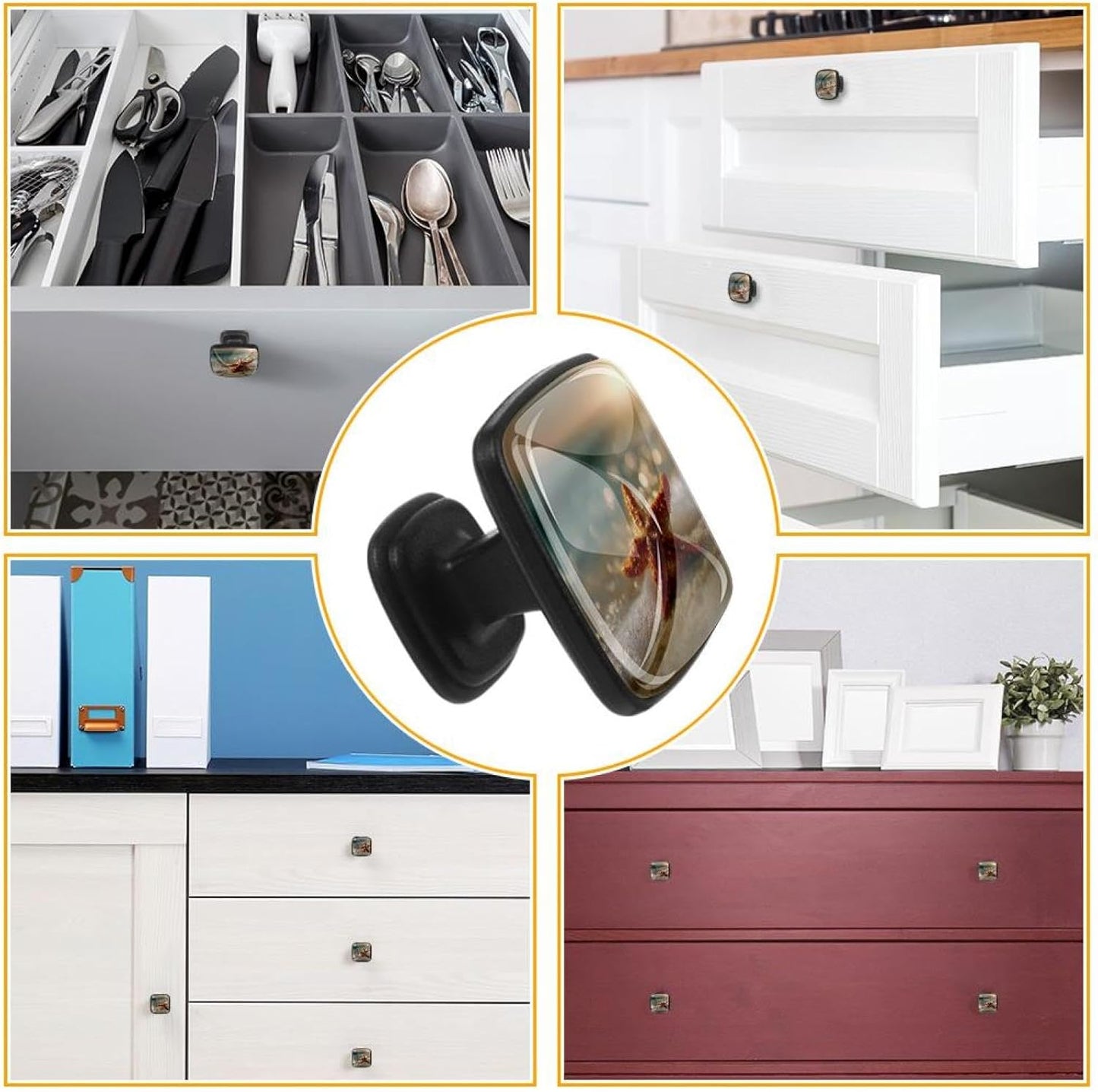 4 Pack Cabinet Knobs Drawer Pulls, 30mm Round ABS Glass Drawer Hardware Growing Butterfly Cabinet Handles with Screws for Dressers Kitchens Cupboard
