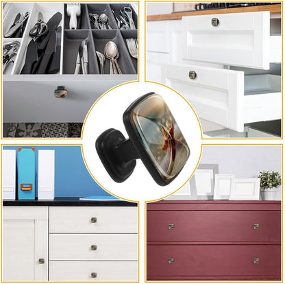 4 Pack Cabinet Knobs Drawer Pulls, 30mm Round ABS Glass Drawer Hardware Growing Butterfly Cabinet Handles with Screws for Dressers Kitchens Cupboard