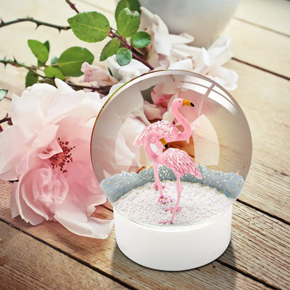 ANGELLOONG Pink Flamingo Snow Globe for Kids Girls, Originality 3D Flamingo Glitter Glass Snow Globes for Adults Women Christmas Valentines Home Decor, 100MM