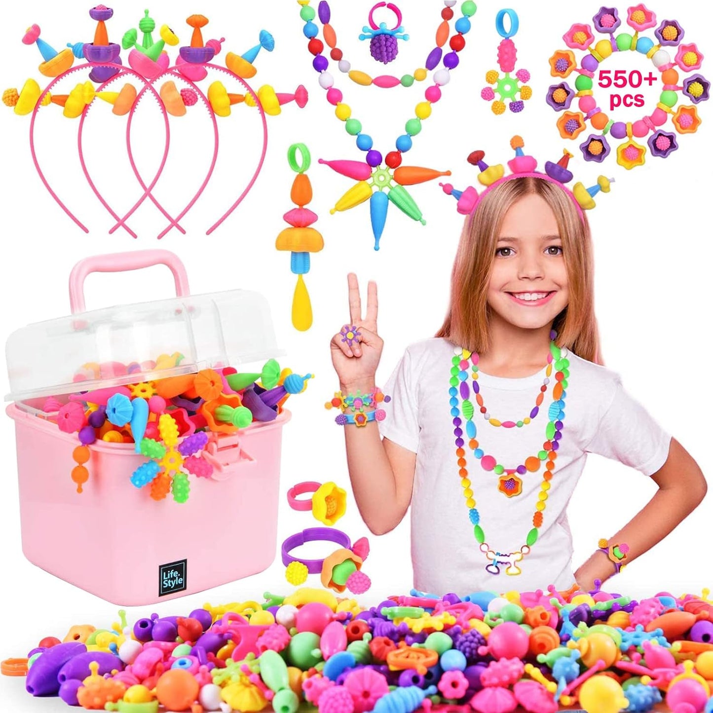 NIDOOT Pop Beads for Girl + Kids Camera for Boys, Toy for 3 4 5 6 7 Year Old Girl & Boys Gifts, HD Selfie Toddler Camera and Jewelry Making Kit for Girls 4-6