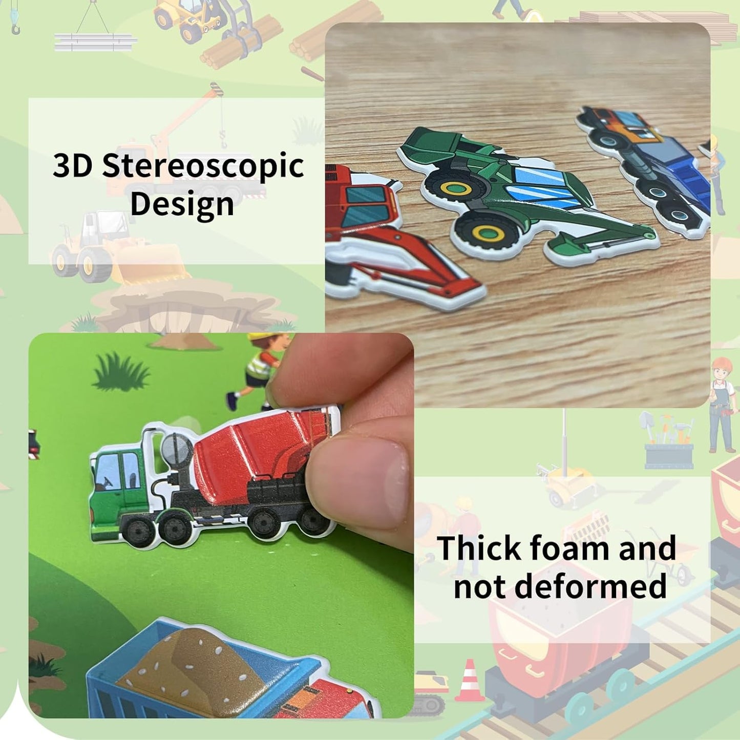 Elfew 2 Pack Puffy Sticker Books for Kids Ages 3-5, Construction Truck and Vehicle Car Stickers for Toddlers Boys, 3D Reusable Stickers Books for Toddlers, Activity Book for Boys Party