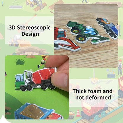 Elfew 2 Pack Puffy Sticker Books for Kids Ages 3-5, Construction Truck and Vehicle Car Stickers for Toddlers Boys, 3D Reusable Stickers Books for Toddlers, Activity Book for Boys Party