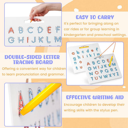 LovesTown Magnetic Alphabet Tracing Board, Double Sided Magnetic Letter Board for Kids Preschool Educational Learning Toys for Toddlers