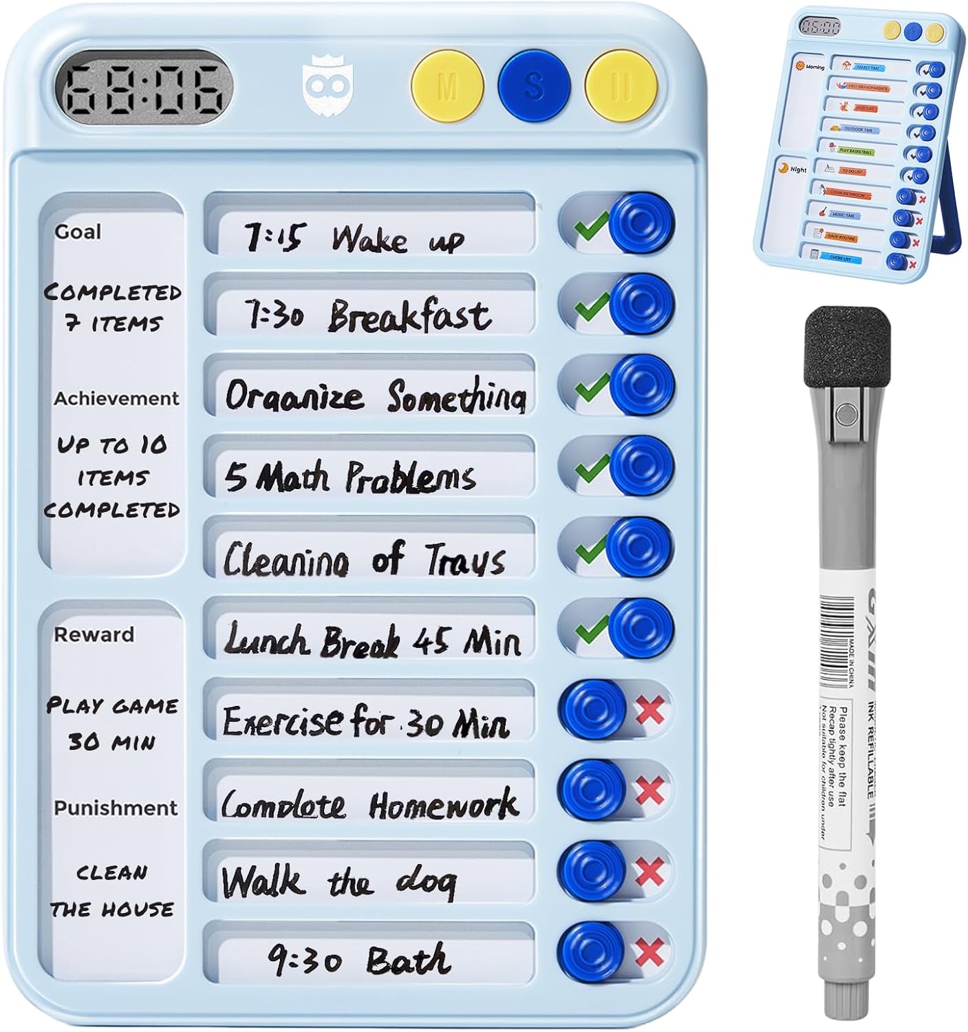 Magnetic Chore Chart for Kids, ADHD Tools for Kids to Do List Checklist Task Board Routine Chart Visual Schedule for Fridge with 10 Sliders and Magnetic Marker - White