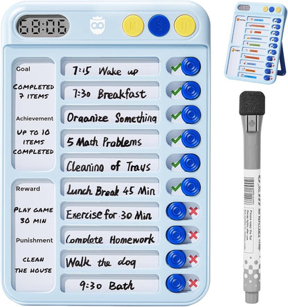 Magnetic Chore Chart for Kids, ADHD Tools for Kids to Do List Checklist Task Board Routine Chart Visual Schedule for Fridge with 10 Sliders and Magnetic Marker - White