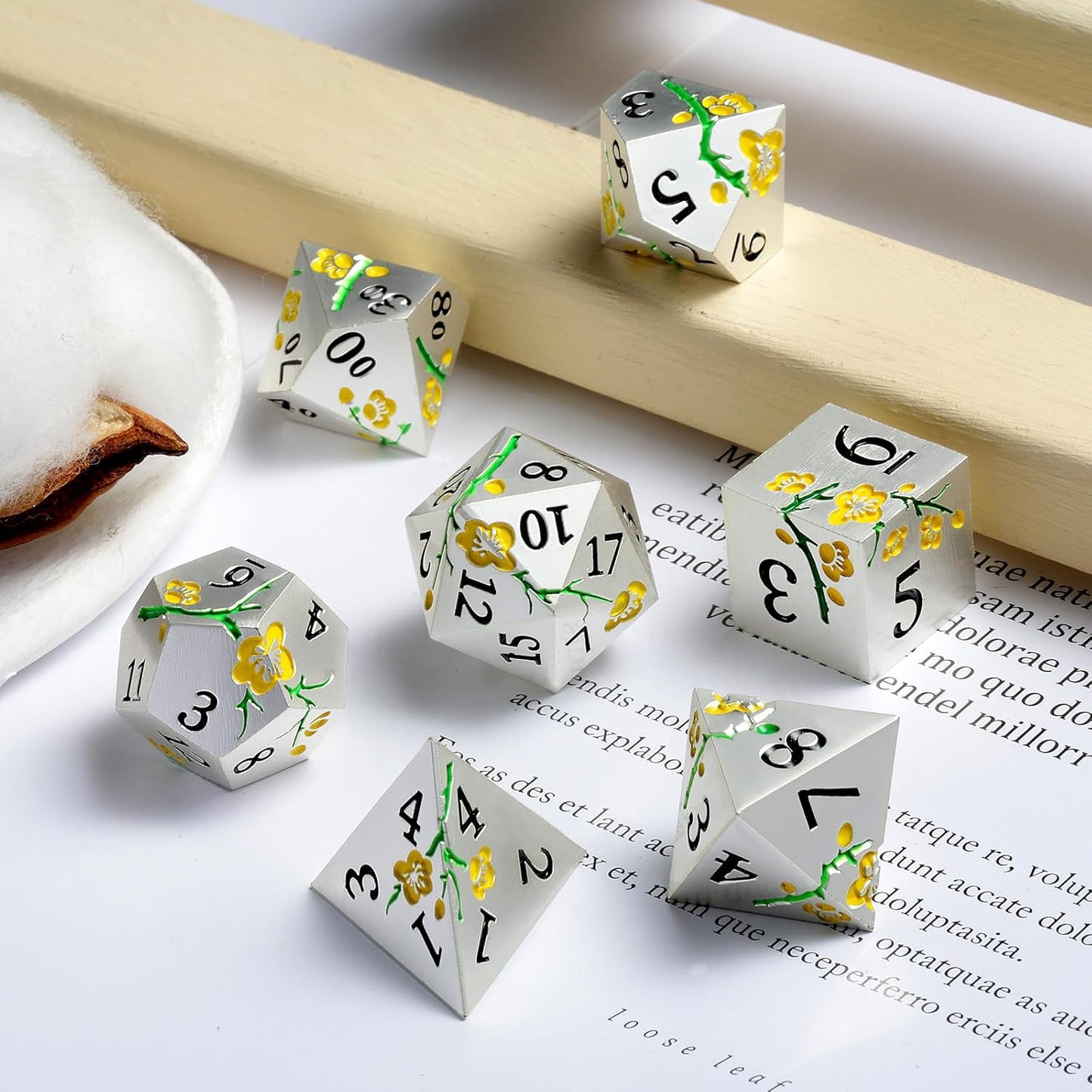 DnDnD Heavy Polyhedral Metal Dice Set with Metal Box, 7-die Shiny Blue Surface with Golden Number for RPG,Dungeons and Dragons,Pathfinder,Shadowrun,D&D,Role Palying Game and Math Teaching - Colors B