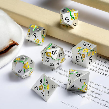 DnDnD Heavy Polyhedral Metal Dice Set with Metal Box, 7-die Shiny Blue Surface with Golden Number for RPG,Dungeons and Dragons,Pathfinder,Shadowrun,D&D,Role Palying Game and Math Teaching - Colors B
