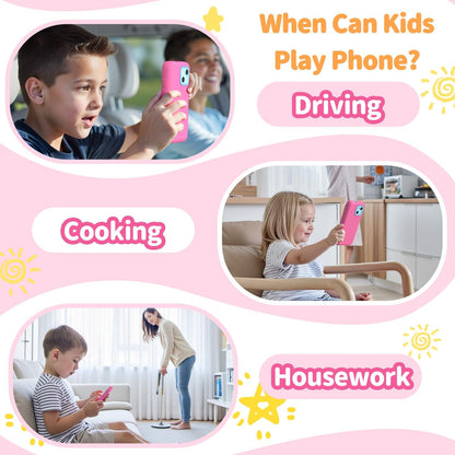 MOMILLA Kids Smart Phone Toys for Girls, 3.97” Touchscreen, Dual Cameras with Stickers, 200+ Games & 16GB Storage, Christmas Birthday Gifts for Kids Age 3-10, Educational Mini Toddler Play Phone Toy