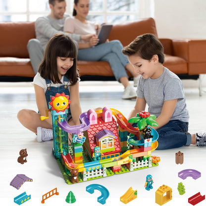 Marble Run Building Blocks Toy - 2 in 1 Compatible Blocks Models with 6 Marble Balls, Montessori Educational Race Track Building Block Set, Classic Blocks STEM Toy for Kid Boys Girls (118PCS)