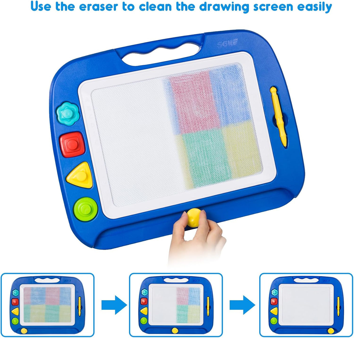 SGILE Toddler Toys for Kids, Large Magnetic Drawing Board for Birthday Gift, Toys for 1 2 3 4 Year Old Girls Boys, Etch & Sketch Pad with 4 Stamps, Learning and Educational, 16 ×13 in, Blue