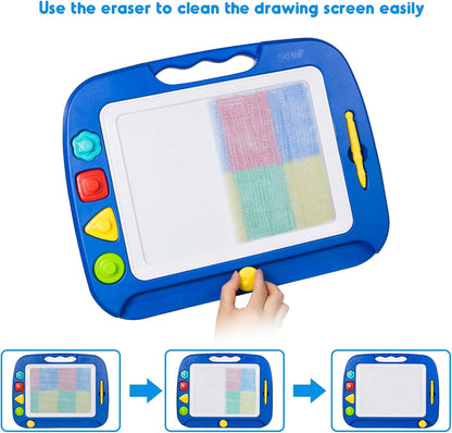 SGILE Toddler Toys for Kids, Large Magnetic Drawing Board for Birthday Gift, Toys for 1 2 3 4 Year Old Girls Boys, Etch & Sketch Pad with 4 Stamps, Learning and Educational, 16 ×13 in, Blue