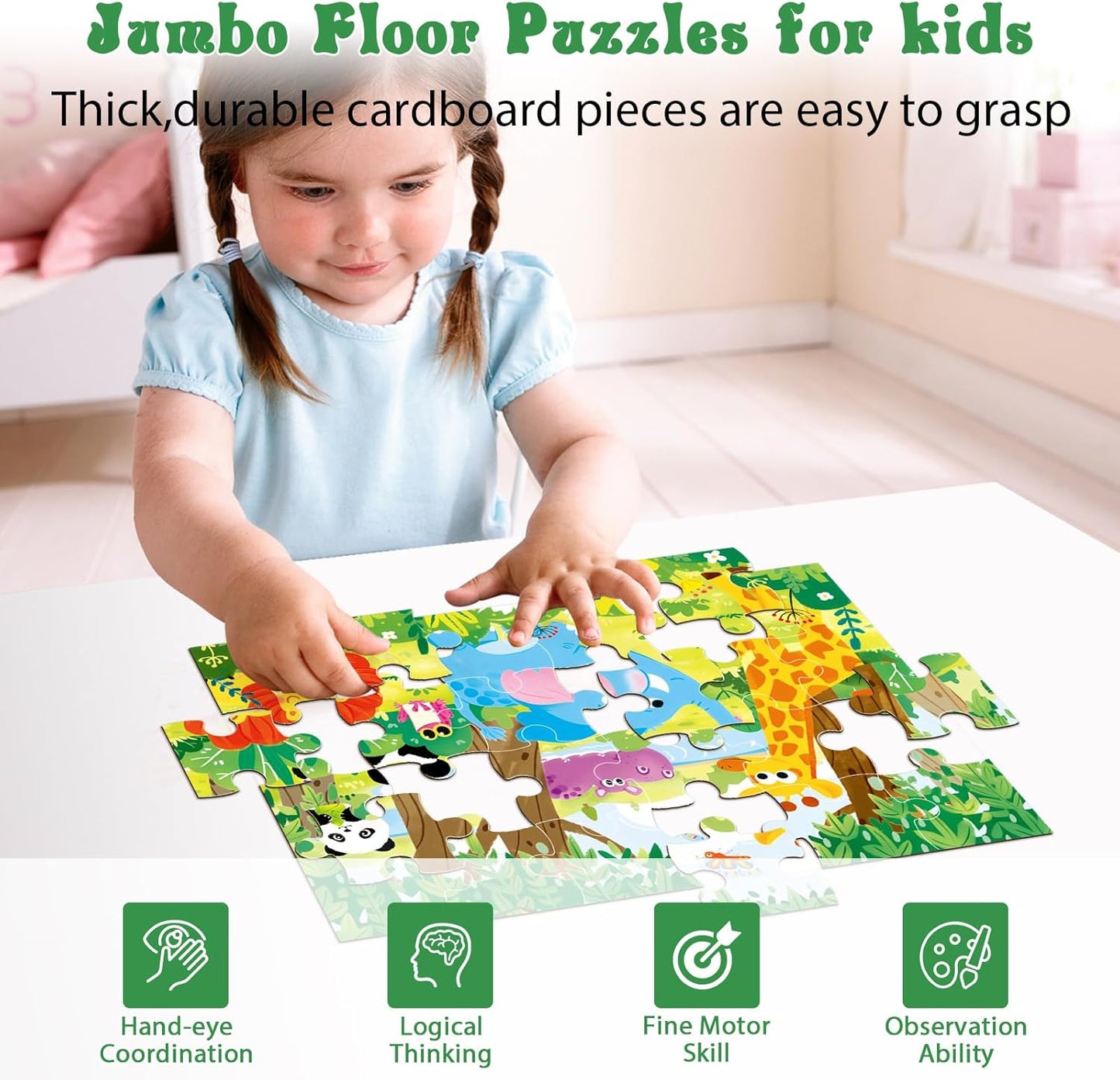 Jumbo Floor Puzzle for Kids, Large Jigsaw Puzzles 24 Piece for Kids Ages 3-5,Preschool Learning & Education Toys, Gifts for 4-8 Year Old Boys and Girls (Jungle Animals)