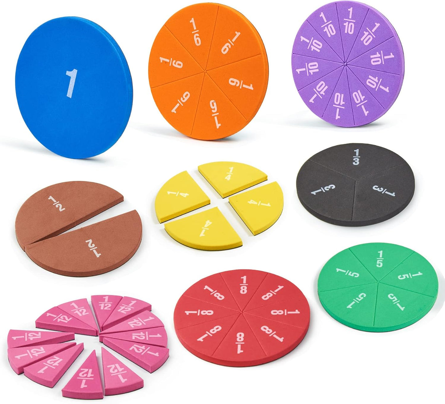 Set of 4 Magnetic Fraction Circles 204 pcs Fraction Bars Set, Rainbow Math Manipulatives Learning Toy for Preschool Elementary School Classroom Educational Kit
