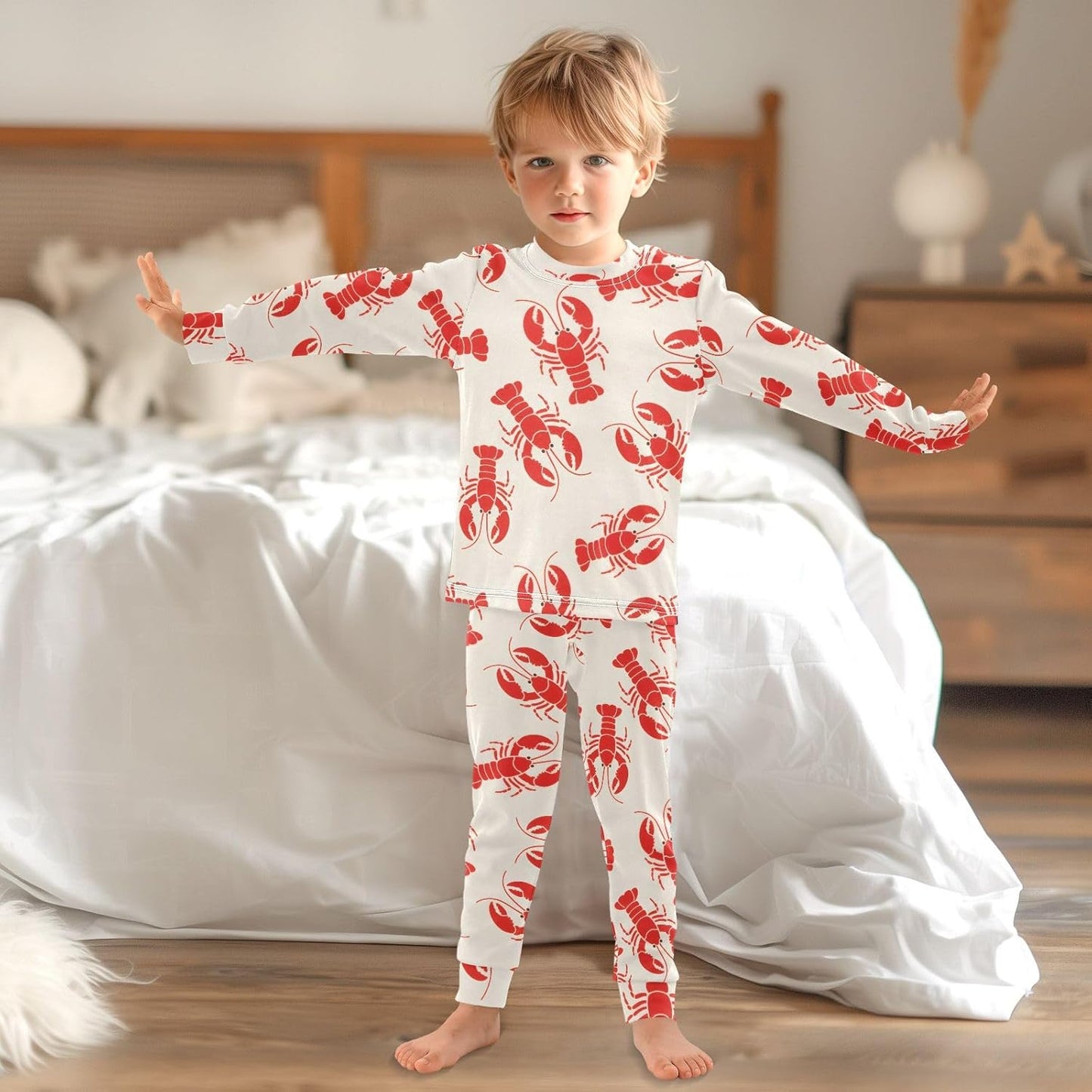 ALAZA Shark Starfish Palm Tree 2 Piece Pajama Set Long Sleeve Top and Pants Sleepwear Unisex - Colors B