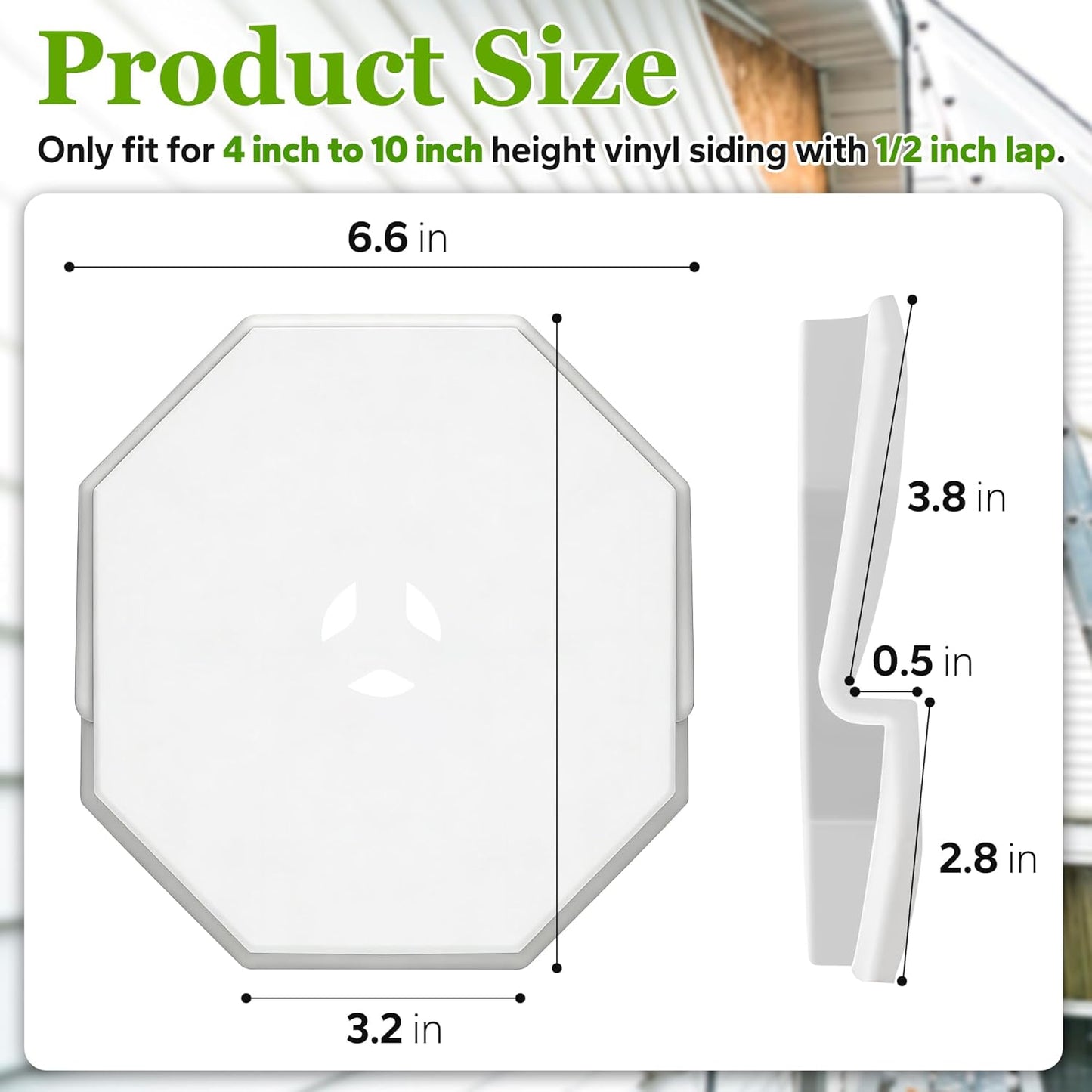 Mounting Block for Vinyl Siding, White Octagon Mounting Block for 1/2 inch Width Lap and 4 inch to 10 inch Height Siding (2 PCS)