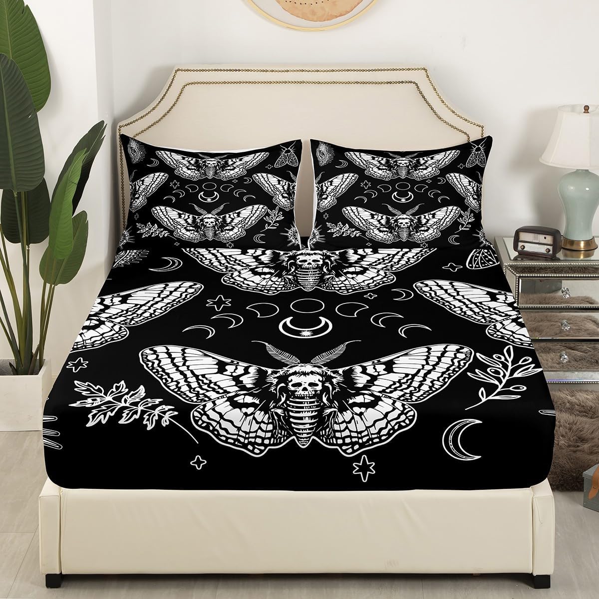 Manfei Musical Kids Fitted Sheet Full Size, MusicalGuitar Radio Drum Kit Headset Print Bedding Set 3pcs for Boys Girls, Rock Music Bed Cover with 2 Pillowcases, Soft Polyester Bedding, No Top Sheet