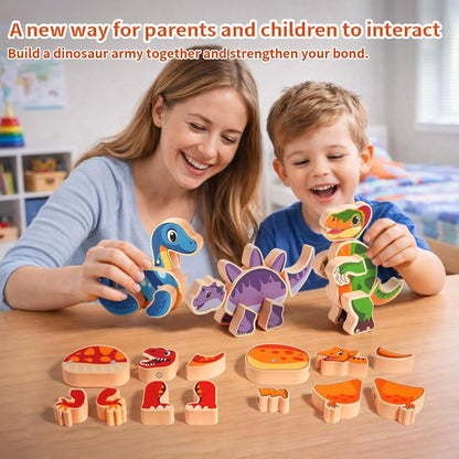 INIFEIDALA Magnetic Wooden Dinosaur Building Blocks,Take Apart STEM Montessori Educational Toy,Fine Motor Skills Development Ages 3-6,Hand-Eye Coordination