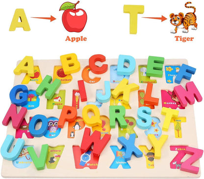 Wooden Puzzles for Toddlers, LENNYSTONE Wood Alphabet Number Shape Puzzles Kids Preschool Learning Toys for Boys Girls Ages 2 3 4 5 Year olds