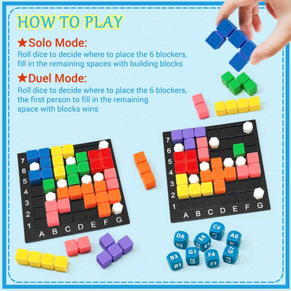 STEM Puzzle Game The Brain Square With 160000+ Solutions Pattern Matching Blocks Brain Teaser Toy Roll Dice & Race Your Opponent to Fill Grid Travel Game for Kids & Teens Back To School Birthday Gift