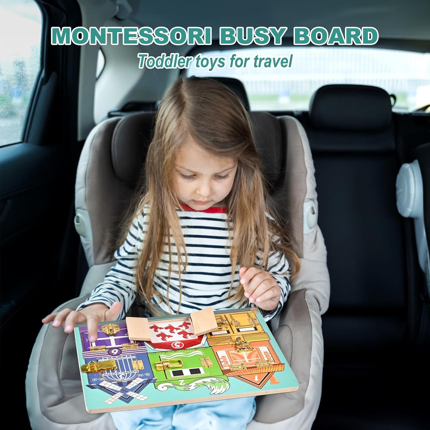 Wooden Activity Board, Wooden Latches Busy Board, Montessori Busy Board, Fine Motor Skills, Educational Preschool Learning Toy for Toddlers 3+