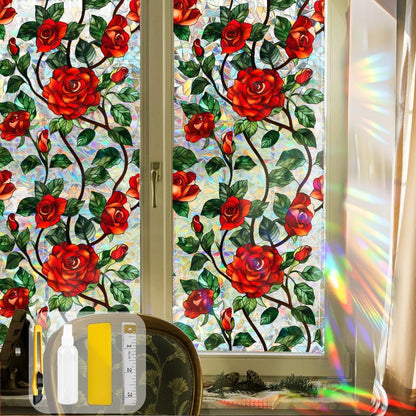 Flower Stained Glass Window Film Decorative Static Cling Stickers Sun Blocking Privacy Decals for Home Car White Lily